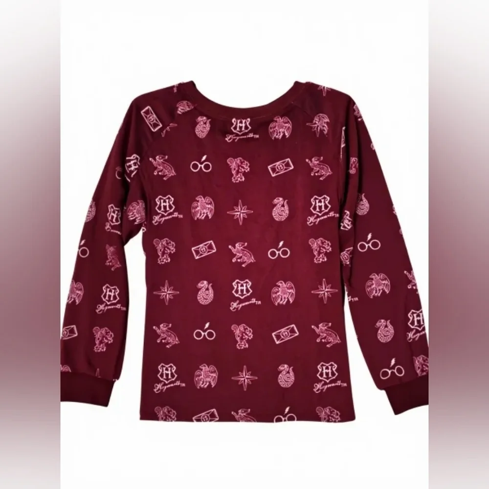 Harry Potter Burgundy Pajama Shirt – Magical Symbols Print, Soft & Cozy (L) - Picture 4 of 9